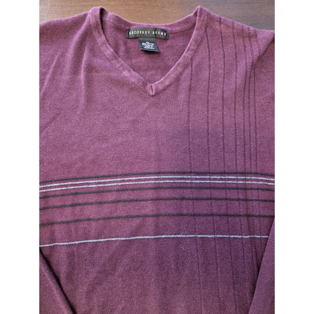 Geoffrey Beene Cable Knit Sweater Mens XL Plum Crewneck Pullover Purple Striped